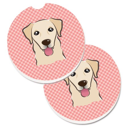 Carolines Treasures Checkerboard Pink Golden Retriever  Cup Holder Car Coaster, PK2 BB1252CARC